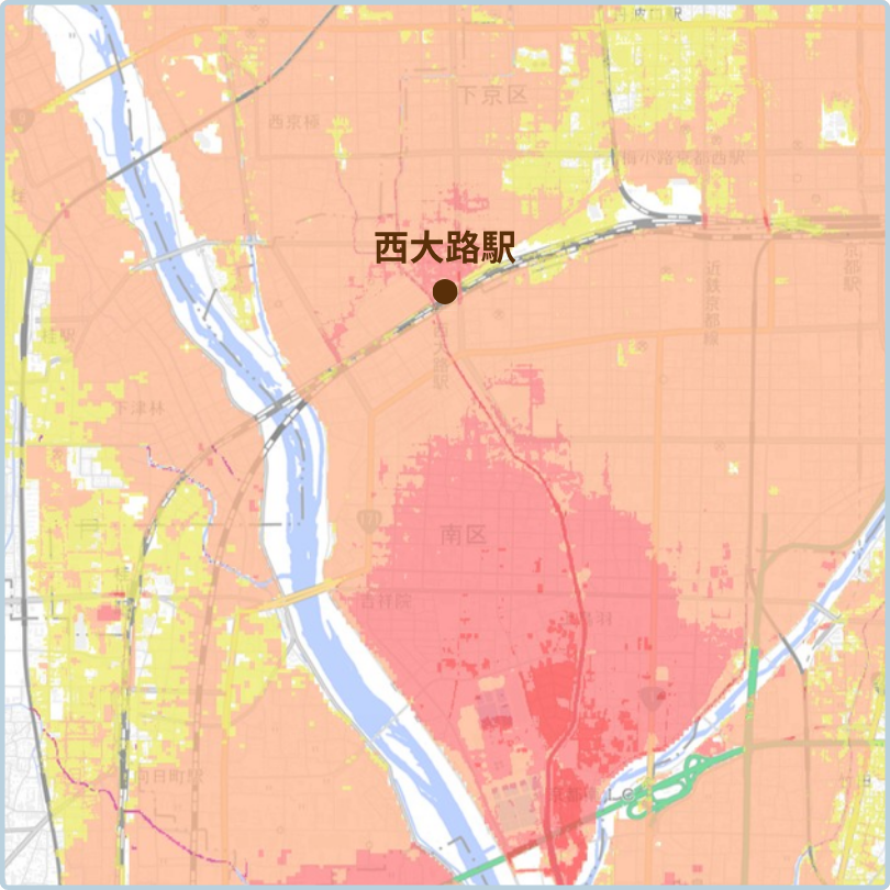 京都市南区付近の洪水・内水ハザードマップ